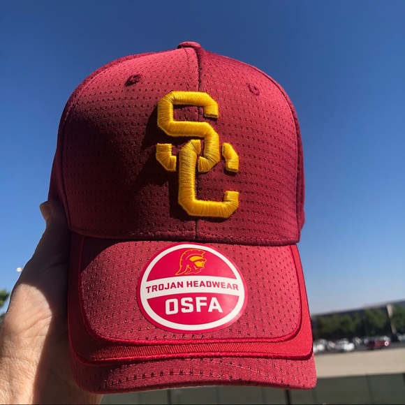 USC Trojans Training Flex Cap Adjustable Cardinal Red & Gold Baseball Hat NEW - Picture 2 of 6
